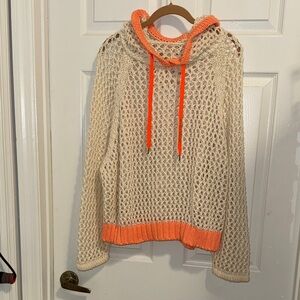 Loose Fit Laperm PINKO Crochet Cream Orange Coral Knit Hoodie Sweater